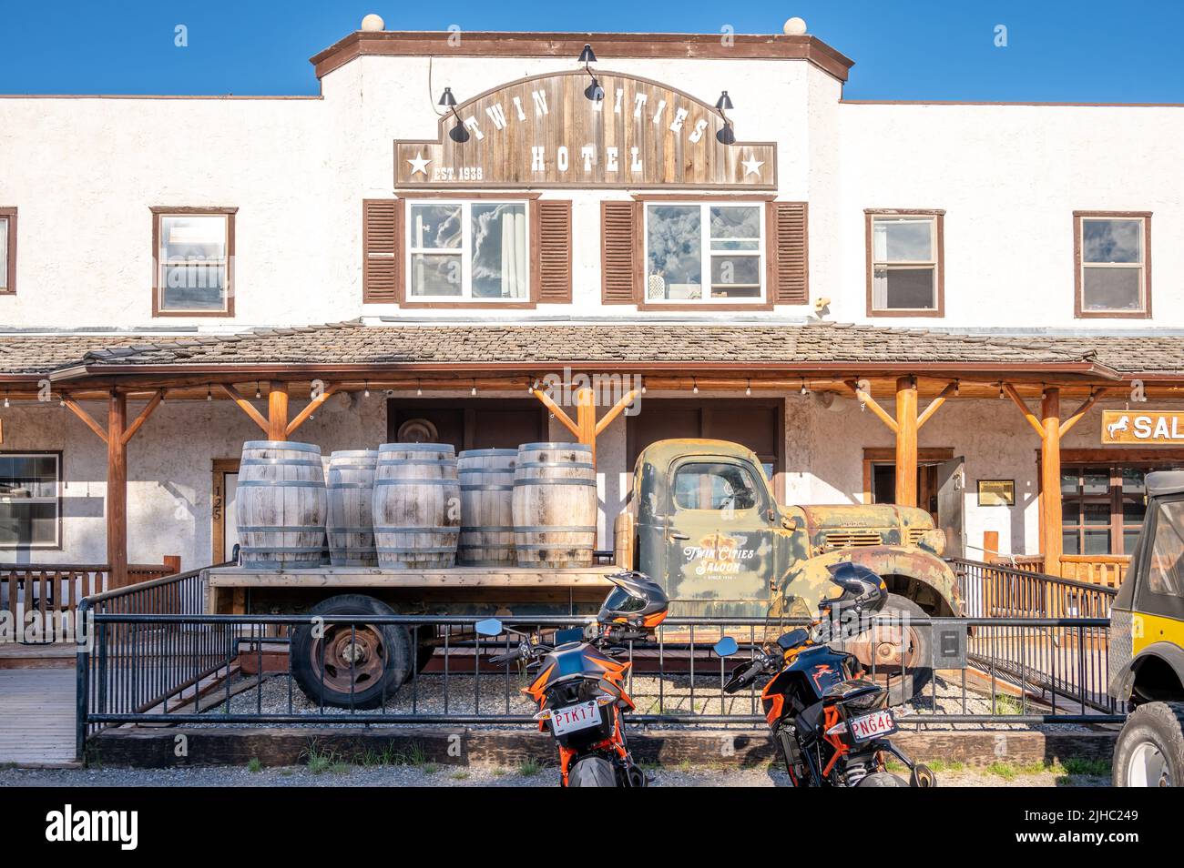 Longview, Alberta July 16, 2022 Exterior of the Twin Cities Hotel