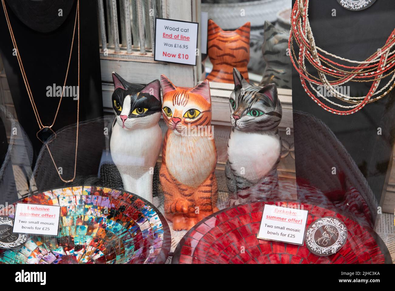 Three Colourful wood cats for sale, Brighton Shop Stock Photo Alamy