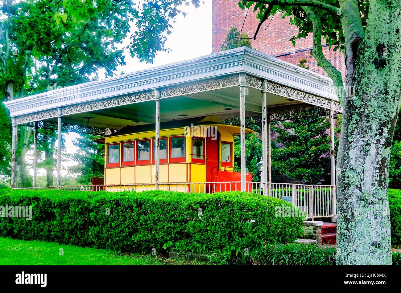 Mobile’s last mule car, retired from the Toulminville to Lafayette Street run in 1902, is pictured, July 10, 2022, in Mobile, Alabama. Stock Photo