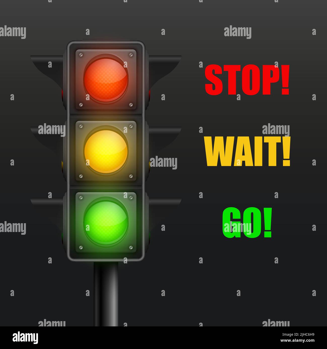 Vector 3d Realistic Detailed Road Traffic Lights Isolated on Black