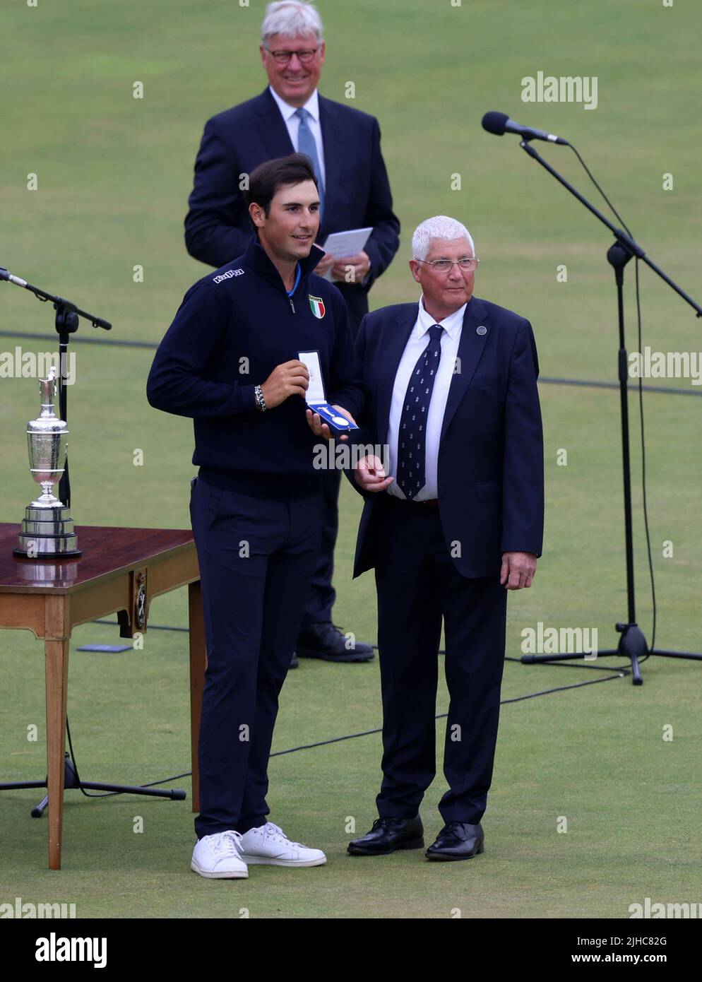 St Andrews, Fife, Scotland, UK. 17th July 2022,  Old Course at St Andrews,  St Andrews, Fife, Scotland; The Open Golf Championship final round; Fillipo Celli (ITA) is presented with the Amateur Winners Medal Credit: Action Plus Sports Images/Alamy Live News Stock Photo