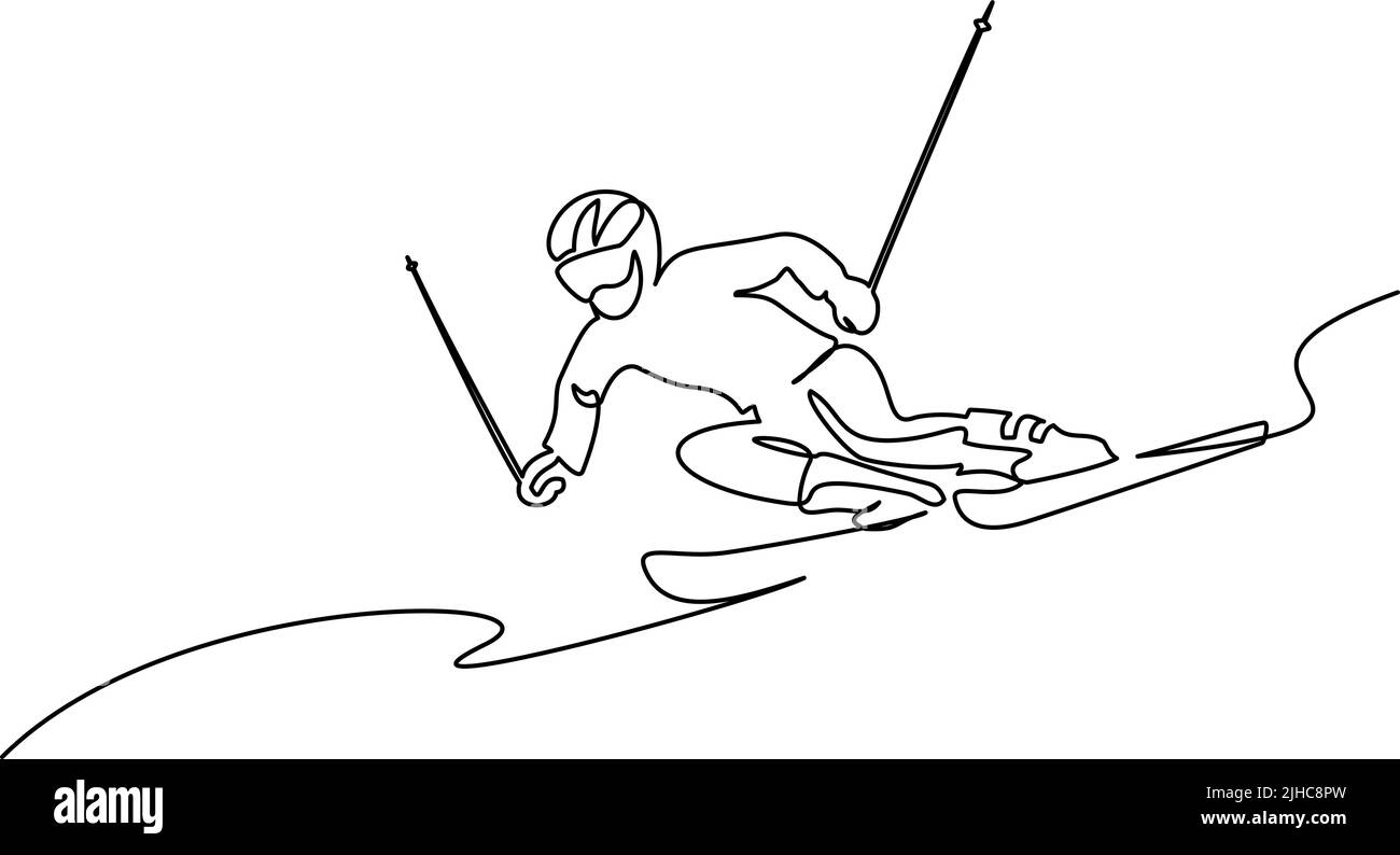 Ski racer. Continuous one line drawings. Hand drawn minimalism. Vector illustration Stock Vector