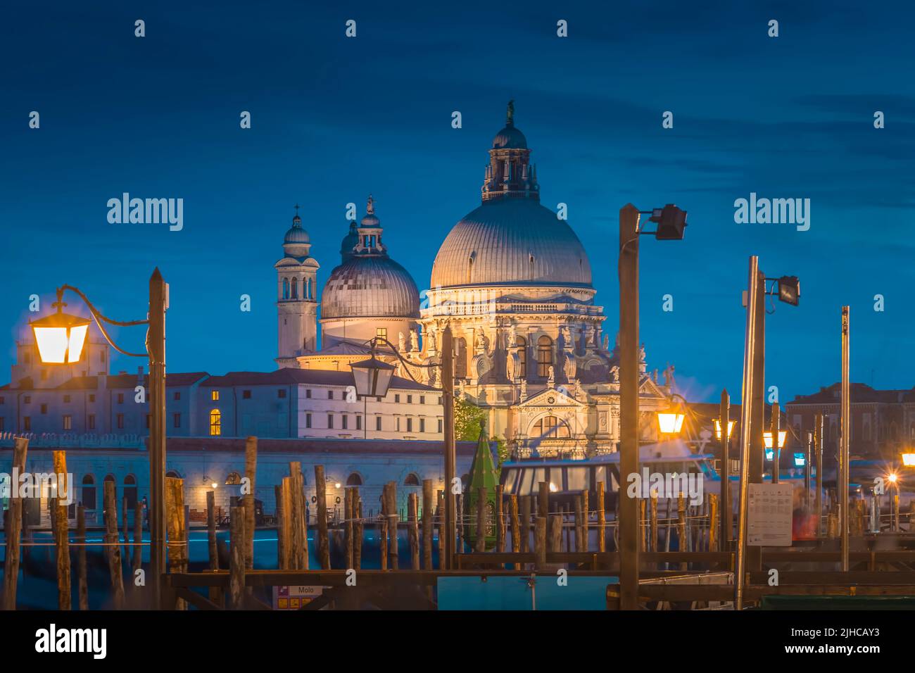 The beautiful Basilica Santa Maria della Salute in Venice, Italy at night Stock Photo