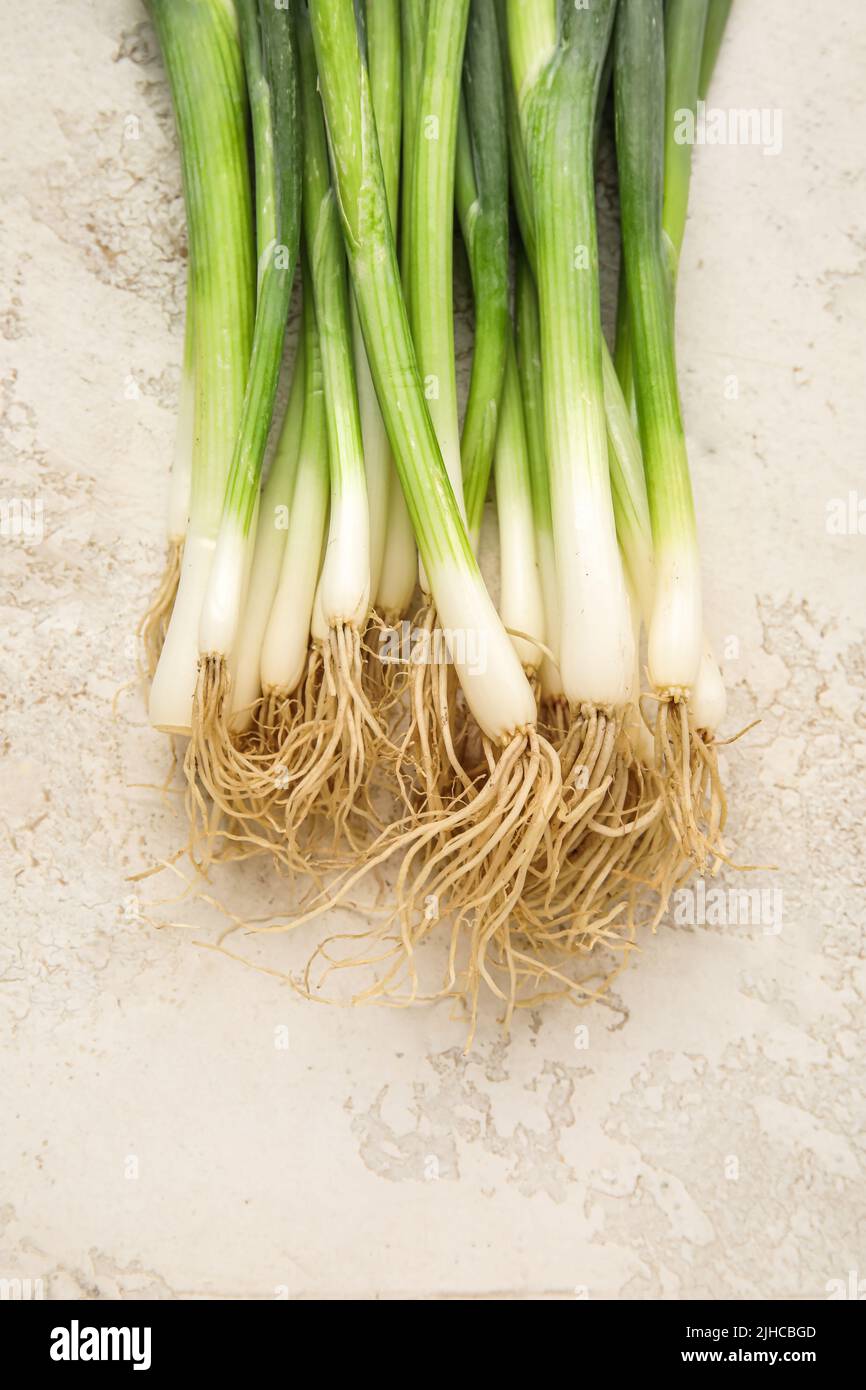 Fresh green onion on light background, closeup Stock Photo - Alamy
