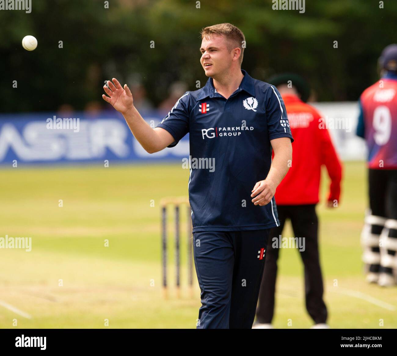 ICC Men's Cricket World Cup League 2 - Scotland v, Nepal. 17th July, 2022. Scotland take on Nepal for the second time in the ICC Div 2 Men's Cricket World Cup League 2 at Titwood, Glasgow. Pic shows: Scotland's Chris McBride. Credit: Ian Jacobs/Alamy Live News Stock Photo
