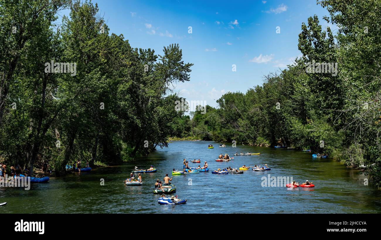 Summer past time in Boise Idaho tubing the river Stock Photo