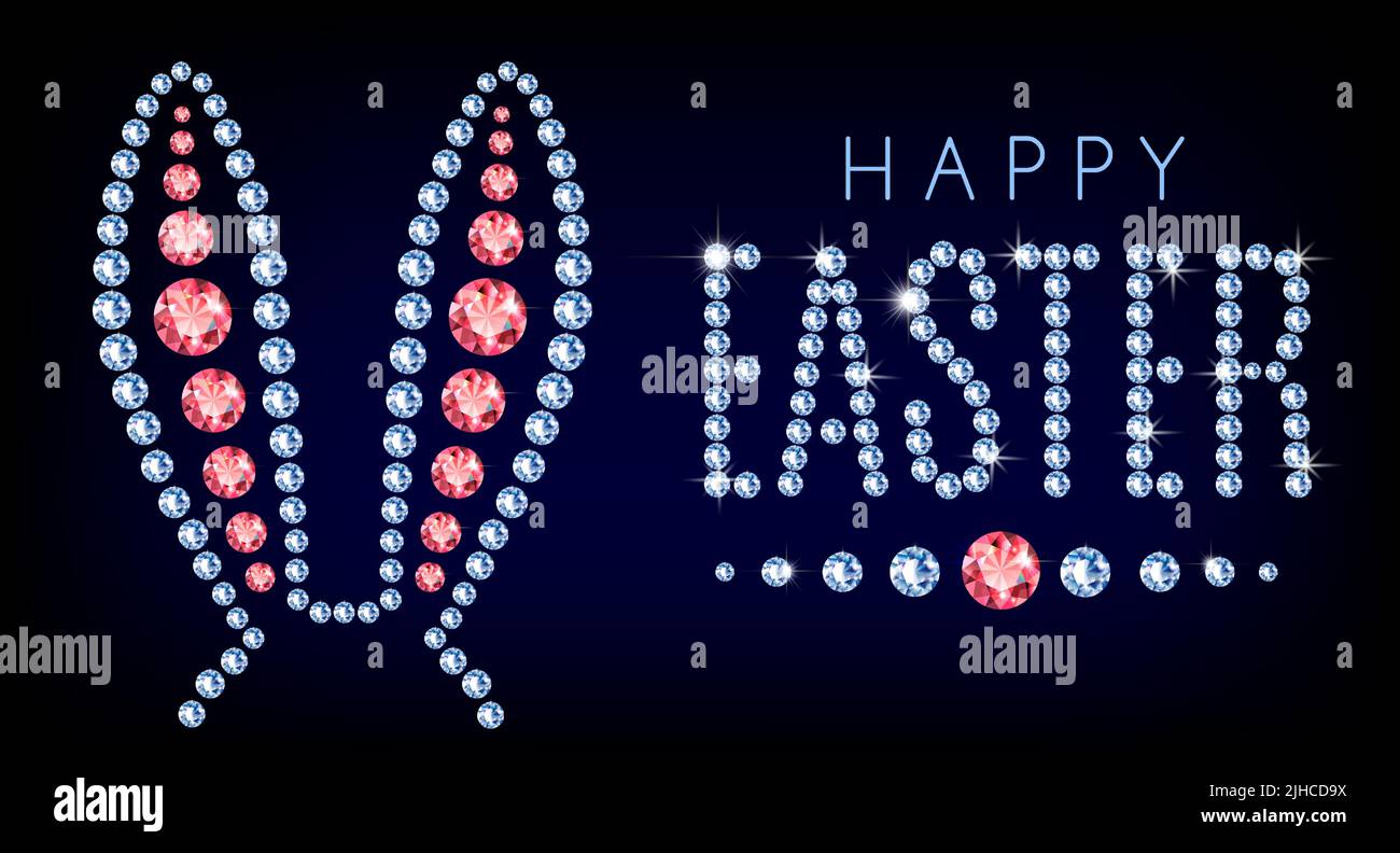 Banner ears silhouette diamonds vector easter bunny Stock Vector