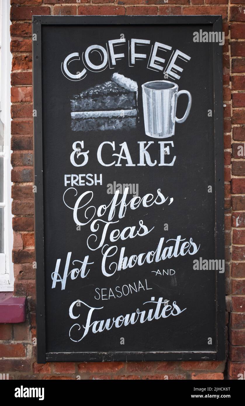 Menu board outside a coffee shop in Milton Keynes. Stock Photo