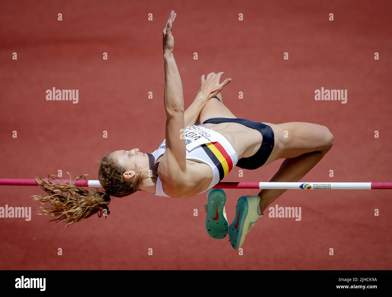 EUGENE Noor Vidts (BEL) in action during the heptathlon high jump on