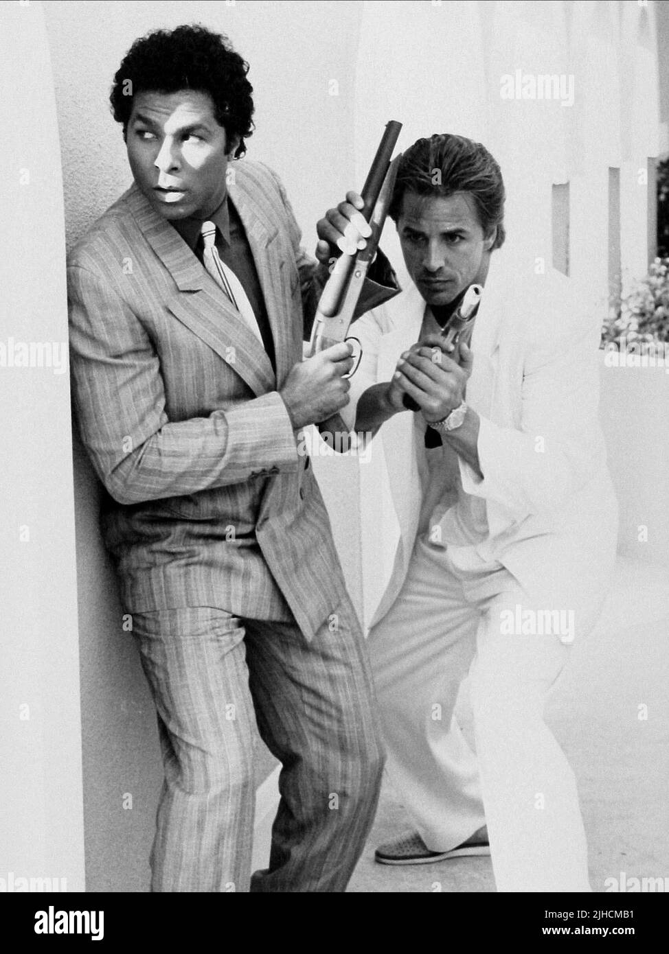 PHILIP MICHAEL THOMAS, DON JOHNSON, MIAMI VICE, 1984 Stock Photo