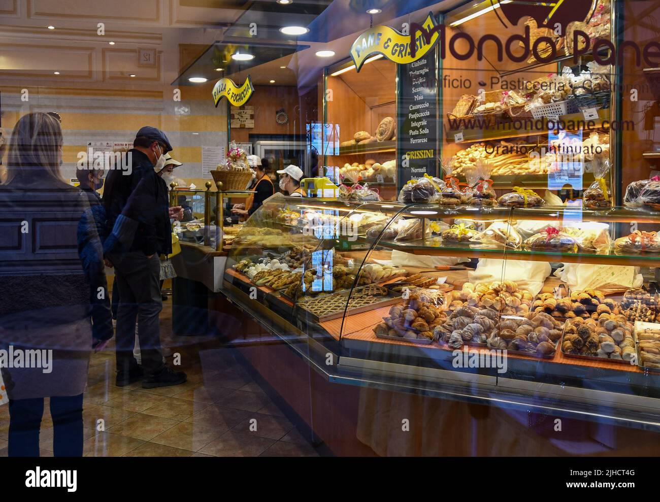 A typical bakery-pastry shop in the historic centre of Rapallo, Genoa, Liguria, Italy Stock Photo