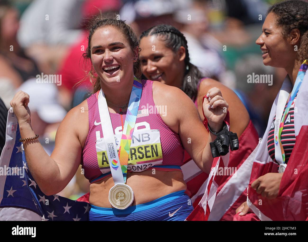 Eugene, USA. 17th July, 2022. Athletics; World Championships, women's hammer throw, winners