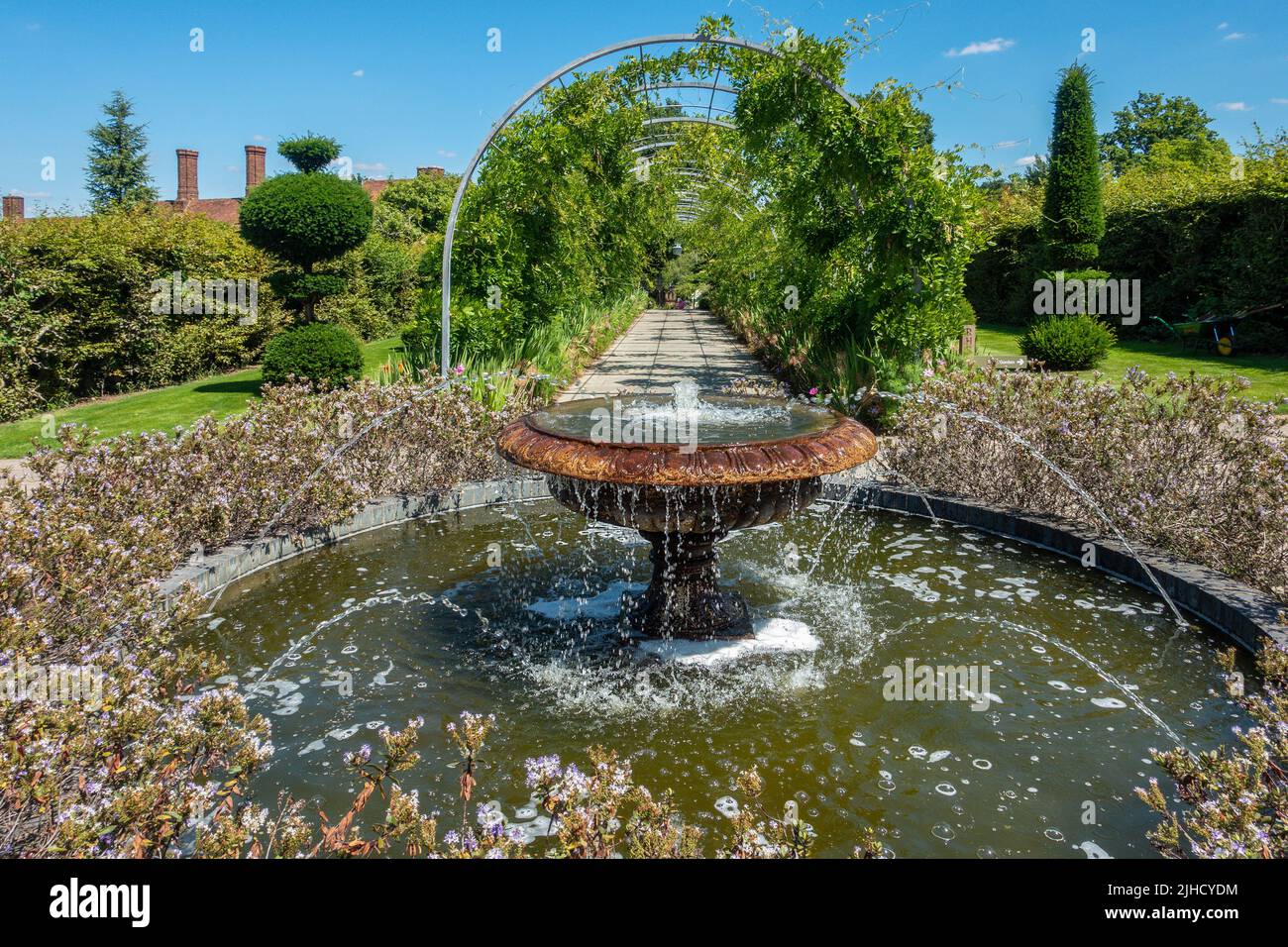 The Fountain in the Cottage Garden RHS Wisley Gardens Wisley England UK Stock Photo