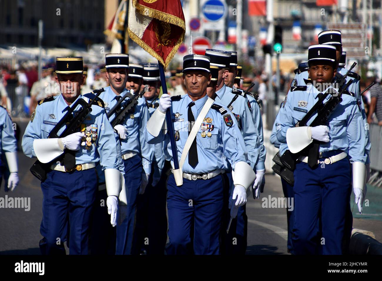 Members of the Gendarmerie parade march through the Old Port of ...