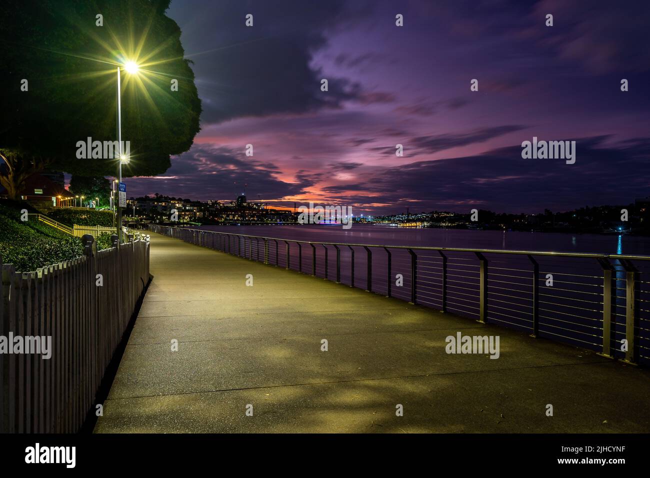 Brisbane, Australia New Farm riverwalk along the banks of Brisbane river at sunset Stock Photo