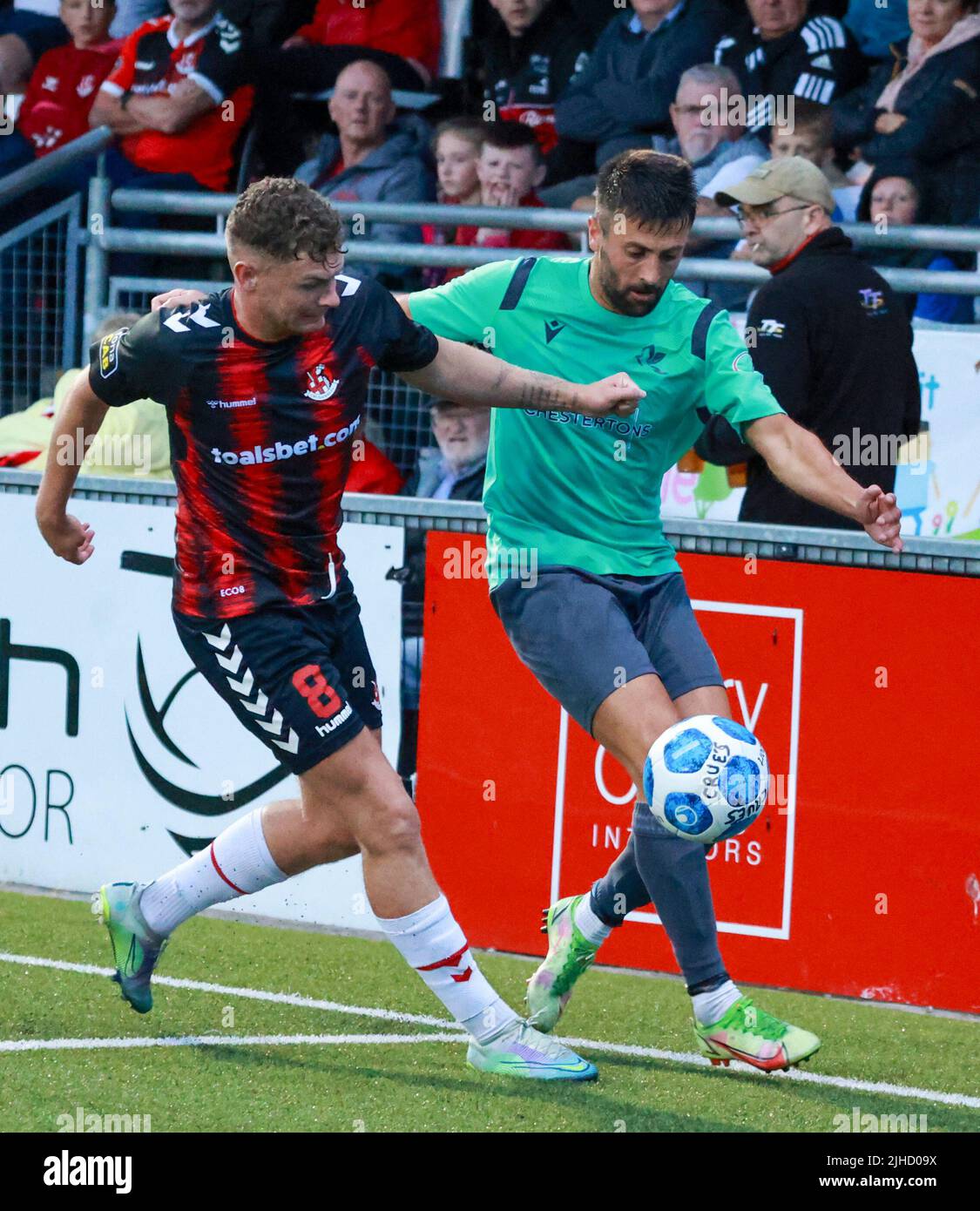 Seaview, Belfast, Northern Ireland, UK. 14 July 2022. UEFA Conference League First Qualifying Round  (second leg) – Crusaders 3 Magpies 1. Crusaders football player Ben Kennedy (8). Stock Photo