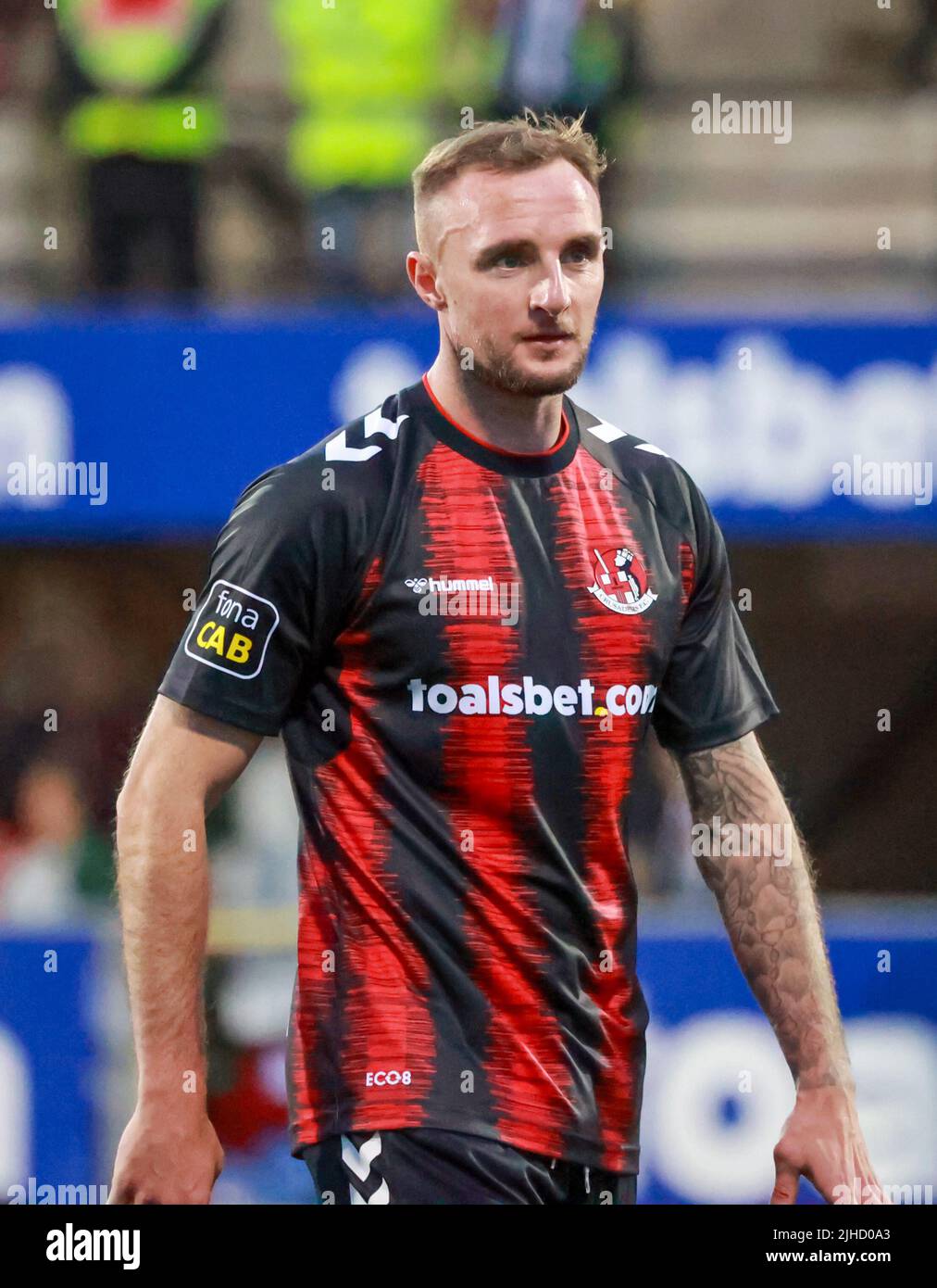 Seaview, Belfast, Northern Ireland, UK. 14 July 2022. UEFA Conference League First Qualifying Round  (second leg) – Crusaders 3 Magpies 1. Crusaders football player Jude Winchester (19). Stock Photo