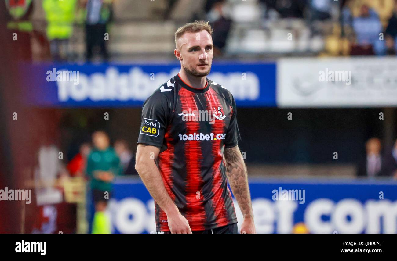 Seaview, Belfast, Northern Ireland, UK. 14 July 2022. UEFA Conference League First Qualifying Round  (second leg) – Crusaders 3 Magpies 1. Crusaders football player Jude Winchester (19). Stock Photo