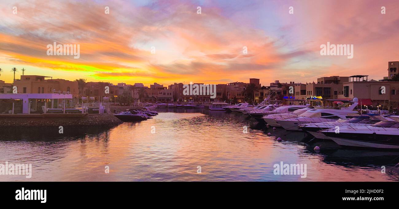 Colorful Sky at Sunset in Gouna, Egypt Stock Photo