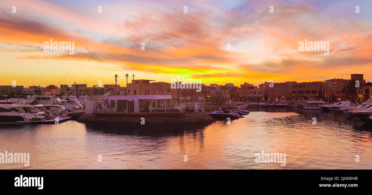 Colorful Sky at Sunset in Gouna, Egypt Stock Photo