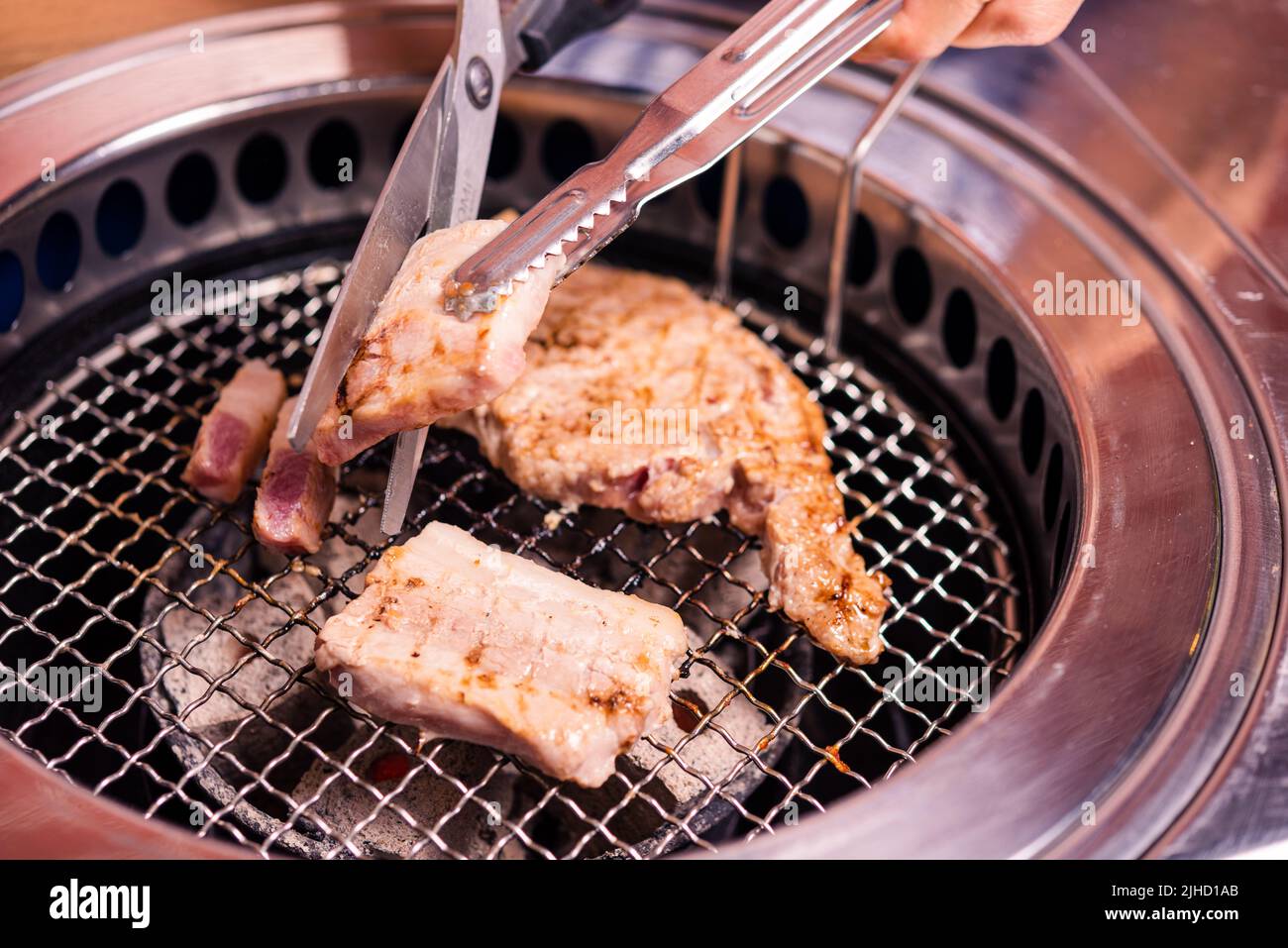 Korean beef barbecue on hot coals. Ready for grilling meat pork Korean