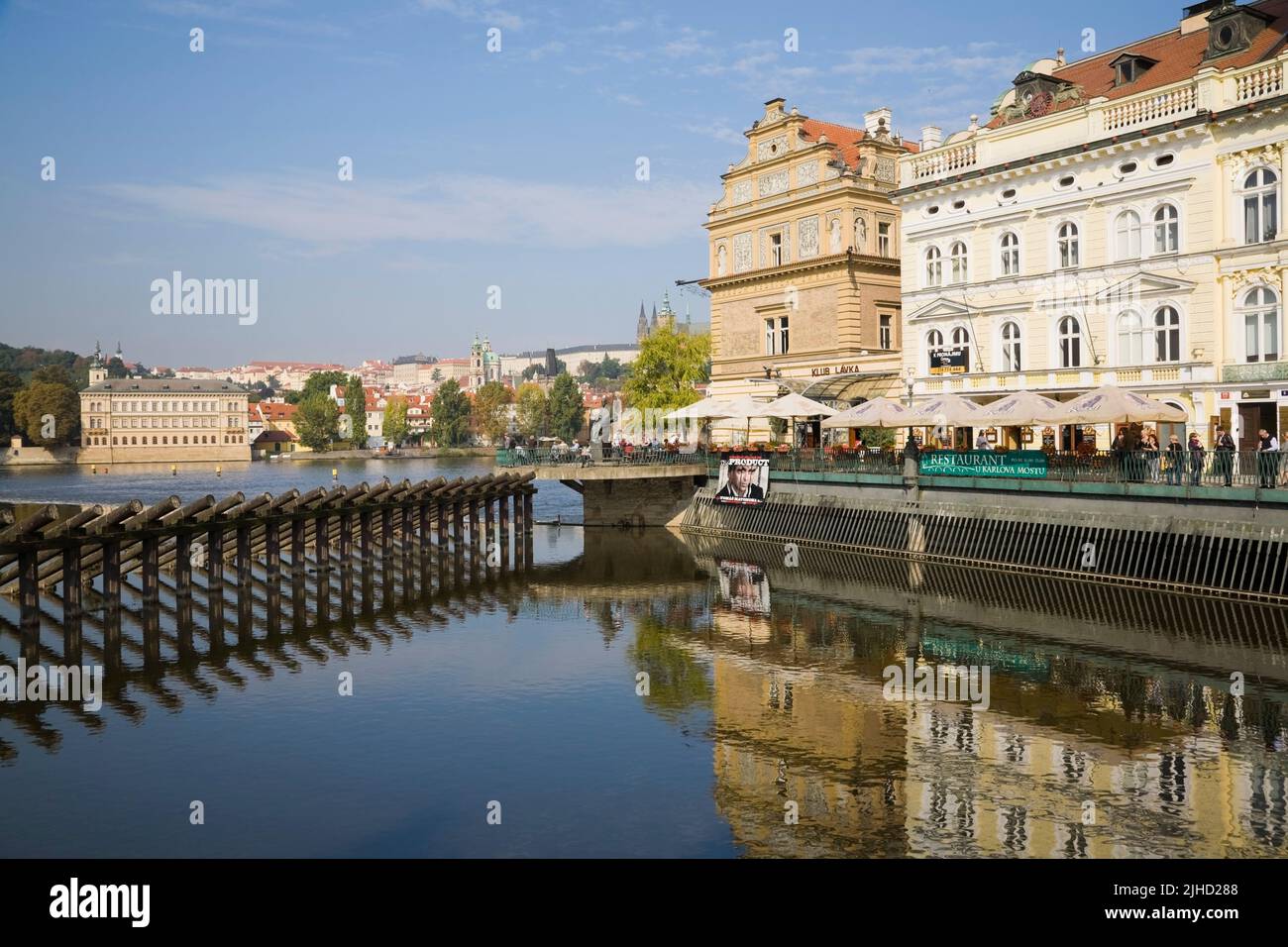 Outdoor terraces along the Vltava river, Old Town district of Prague, Czech Republic Stock Photo