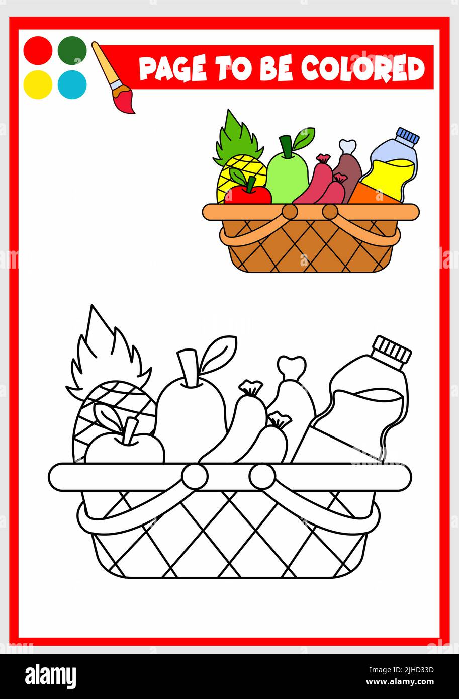 coloring book for kids. basket set with foods Stock Vector Image & Art
