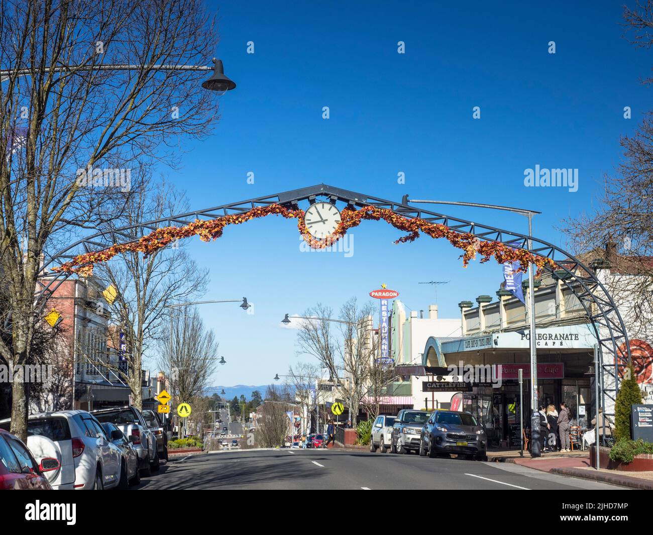 The iconic Katoomba Town Clock, Katoomba Street, Katoomba, Blue Mountains. Stock Photo
