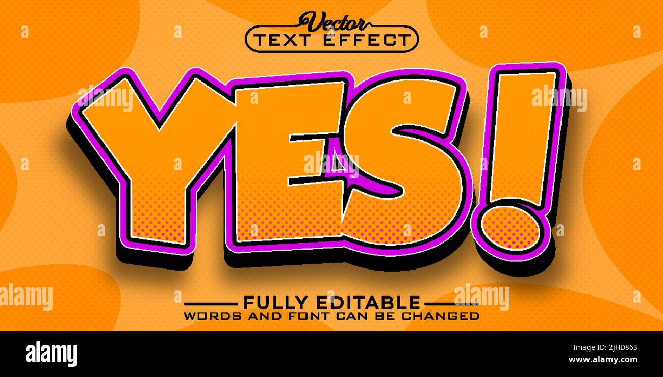 Cartoon Pop Art Yes Vector Editable Text Effect Template Stock Vector