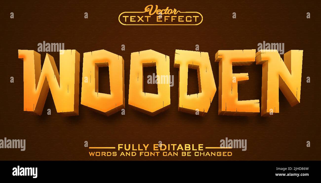 Cartoon Wooden Editable Text Effect Template Stock Vector