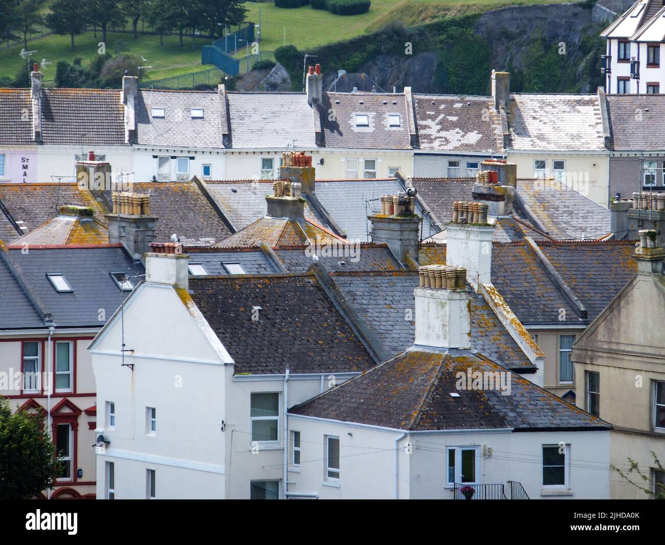 Looking across the rooftops of a neighborhood in Plymouth, Devon, England, UK. Stock Photo