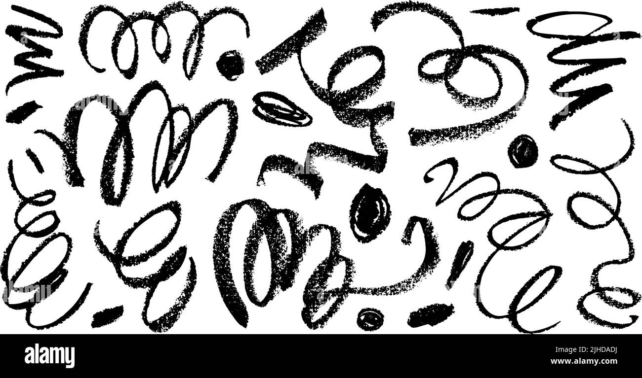 Black swirled charcoal lines with dots collection. Stock Vector