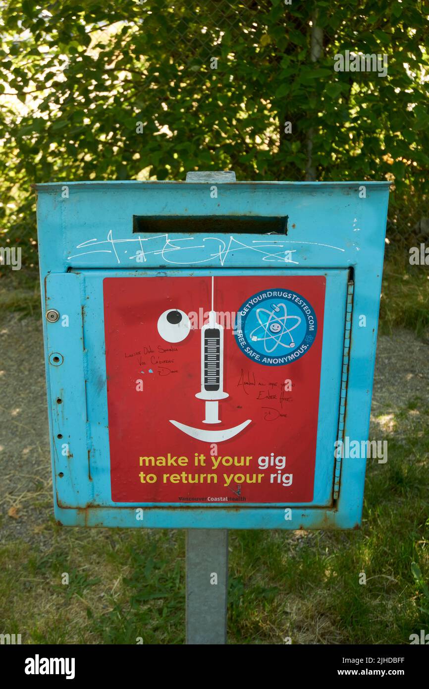Used needle drop box in Vancouver, British Columbia, Canada Stock Photo