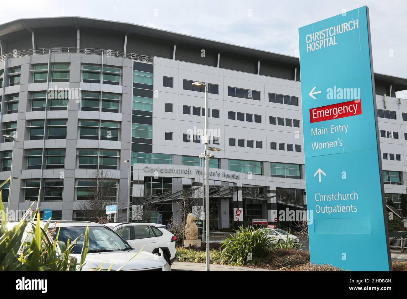 Emergency entry sign seen at Christchurch Public Hospital. Covid19 numbers in New Zealand are