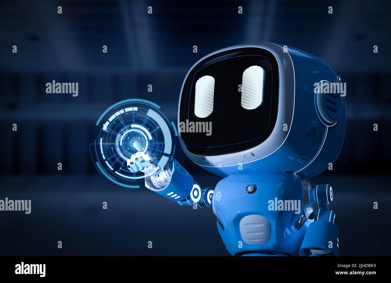 3d rendering blue robotic assistant or artificial intelligence robot ...