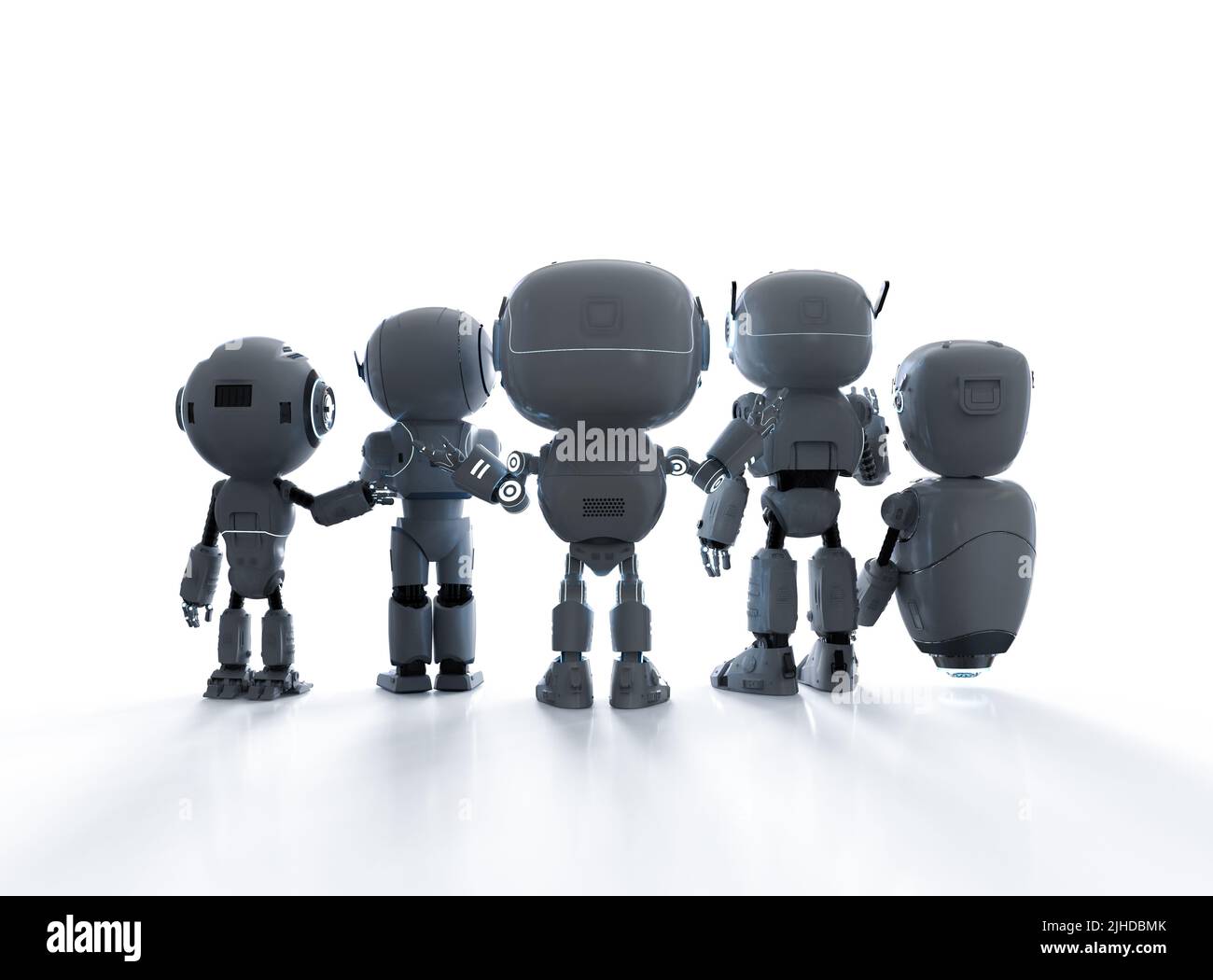 3d rendering group of robotic assistants or artificial intelligence ...