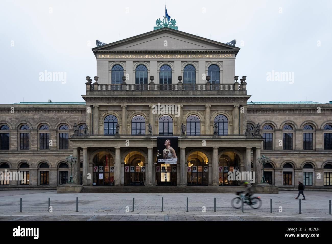 Architectural detail of the venue of Staatsoper Hannover (Hanover State Opera), a theatre built in classical style in 1852 and rebuilt in 1948 Stock Photo