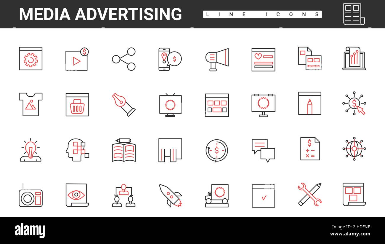 Media advertising agency, digital marketing thin red and black line ...