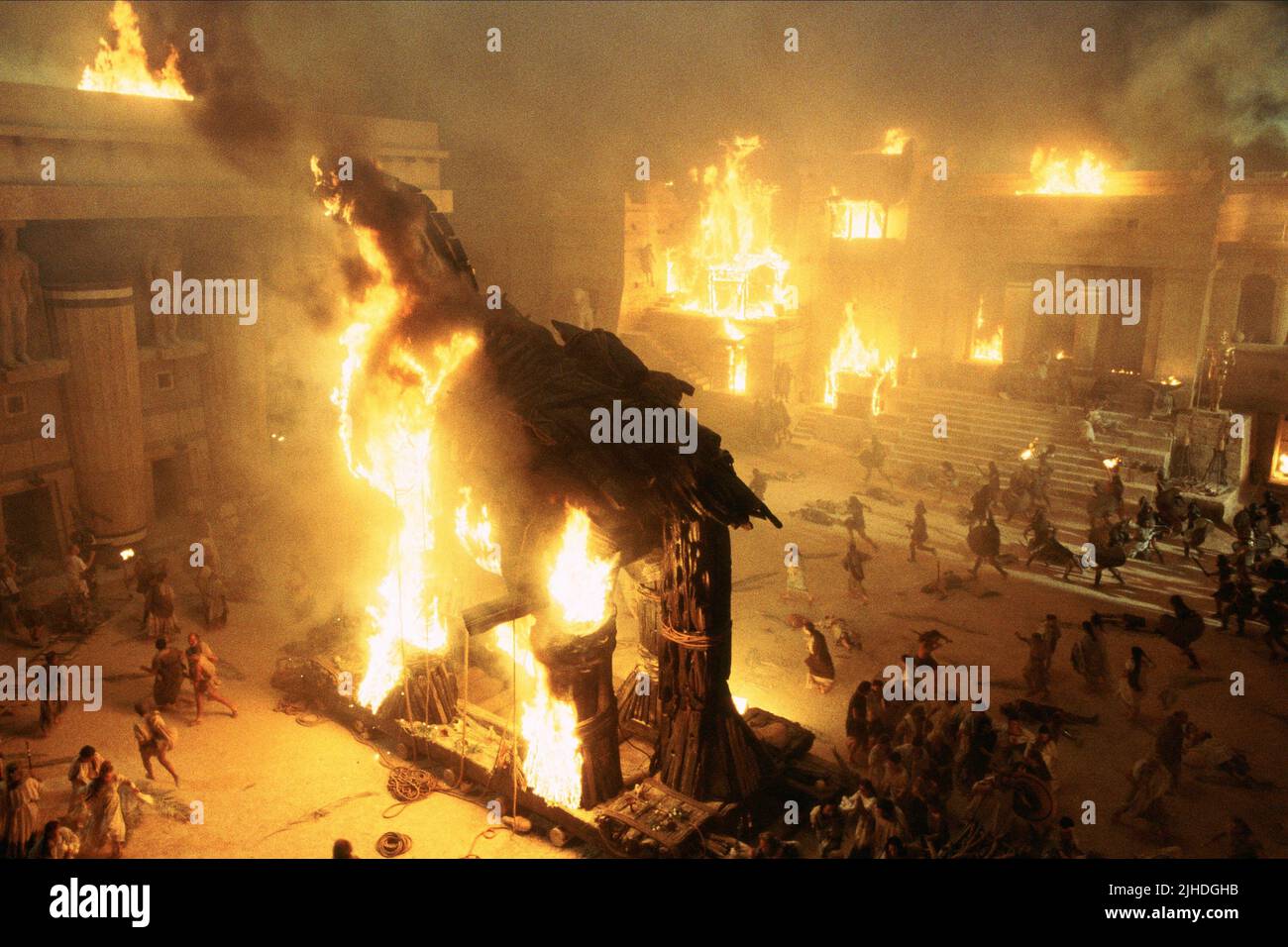 BURNING TROJAN HORSE, TROY, 2004 Stock Photo