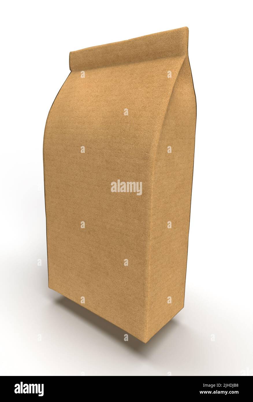 Detailed Blank 3D render of a Brown Paper bag with shadow suitable as a 3D Mockup for Products such as Coffee or Tea, Mockup Ready, Corporate Design M Stock Photo