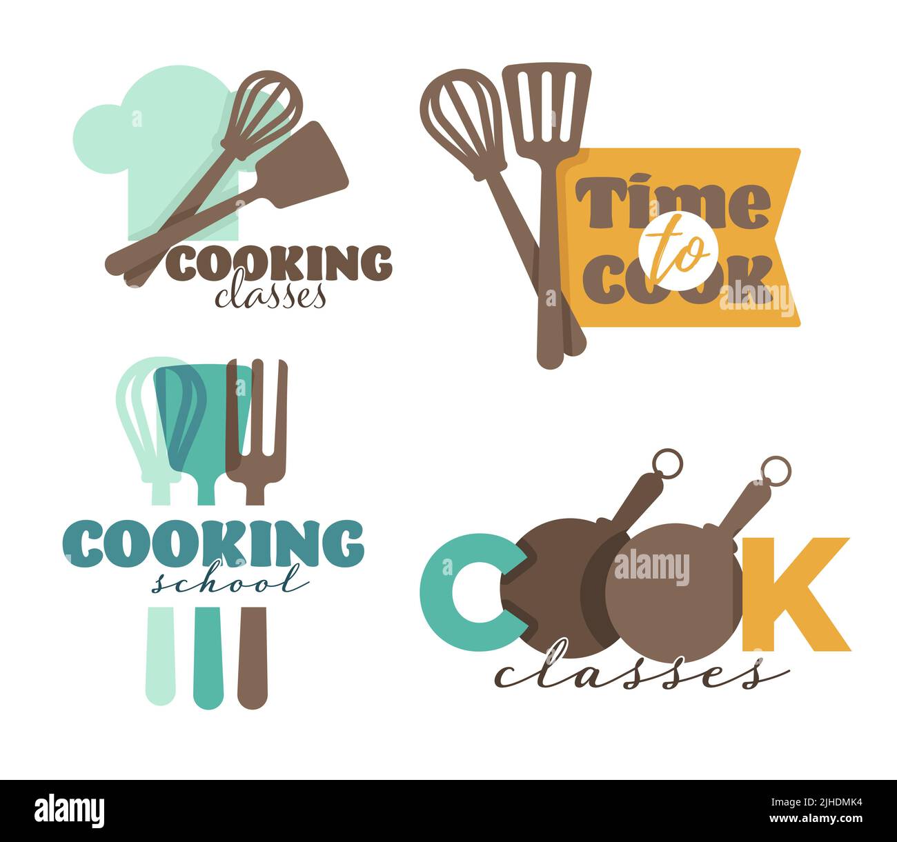 Kitchenware and cutlery cooking school or classes isolated icons vector ...