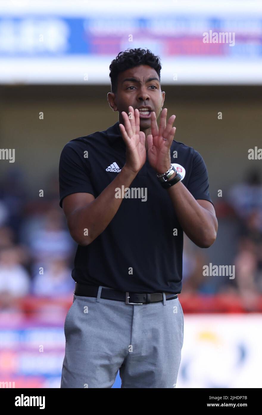 Crawley Town manager Kevin Betsy seen during the Pre-Season Friendly between Crawley Town FC and QPR at the Broadfield Stadium in Crawley Stock Photo