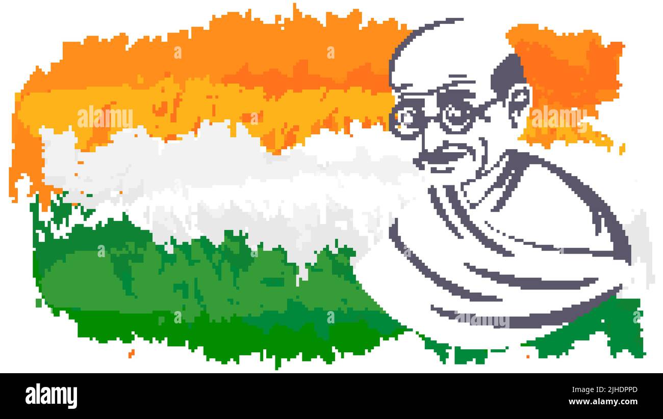 Mahatma Gandhi with India flag illustration Stock Vector