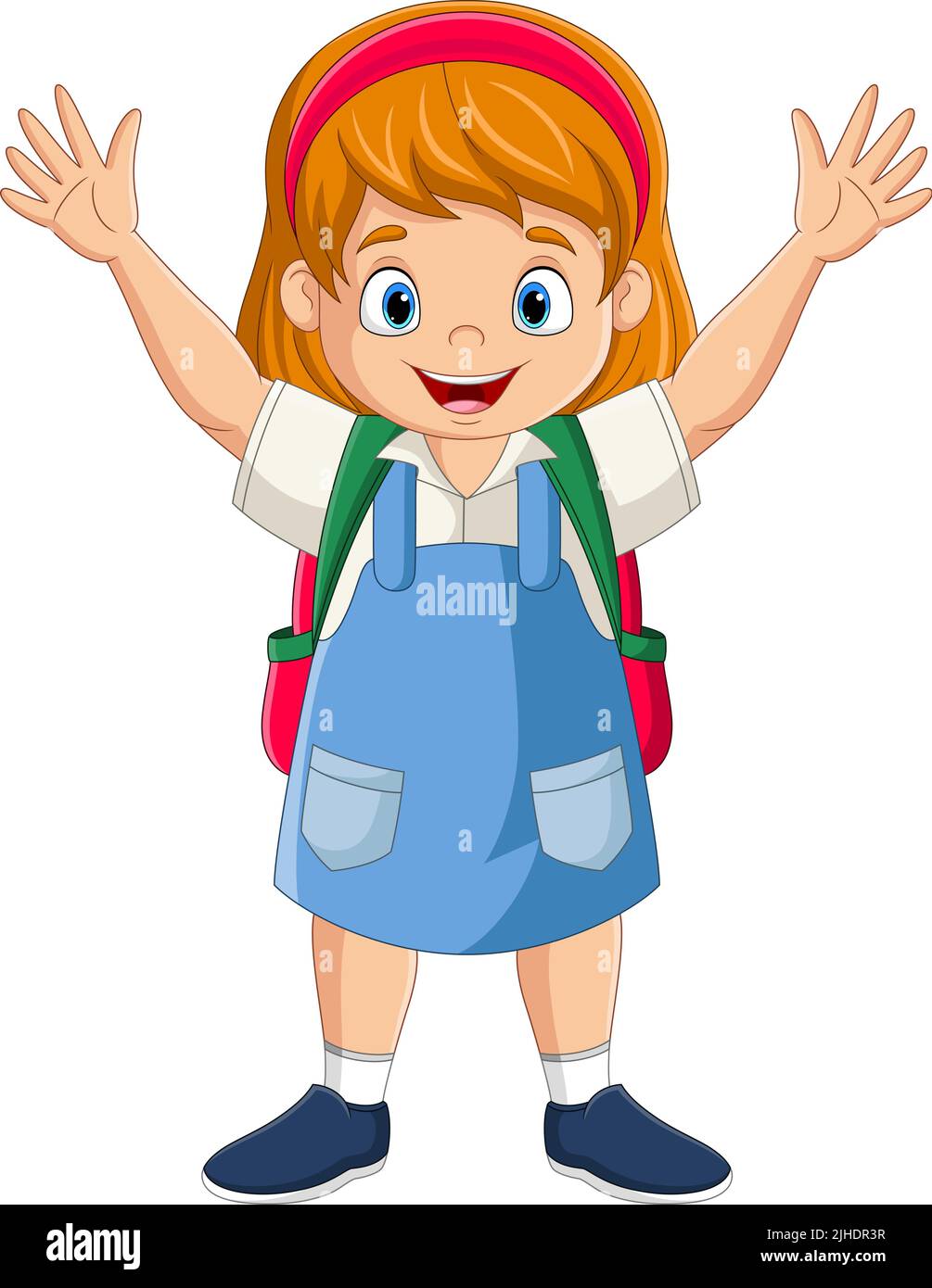 Cartoon school girl with backpack waving hand Stock Vector Image & Art ...