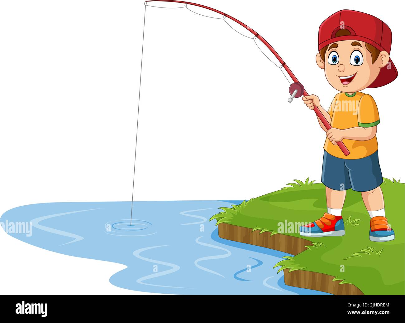 Cartoon little boy fishing on the lake Stock Vector Image & Art