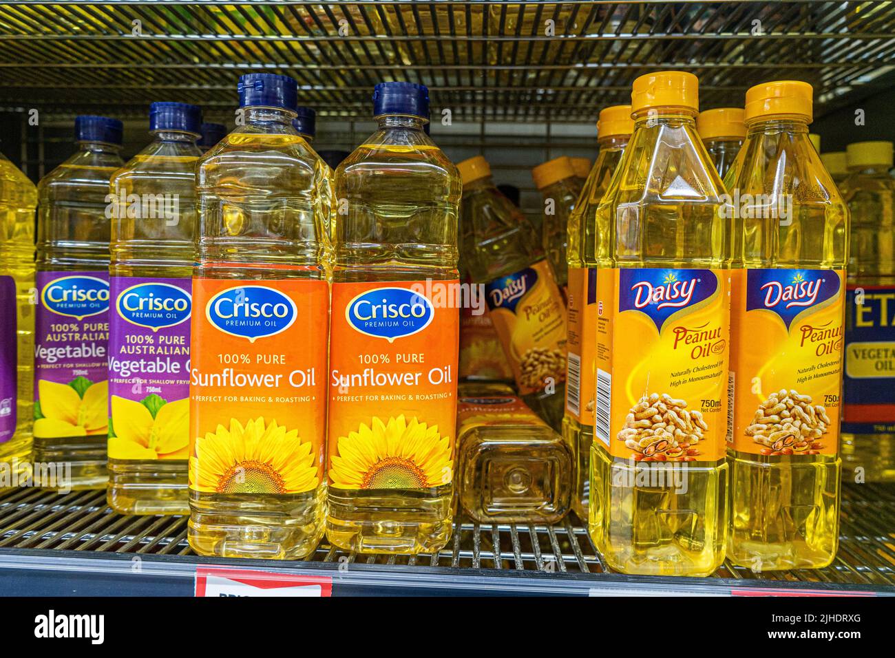 18 July 2022 Sunflower and cooking oils on sale in a supermarket, Adelaide, Australia Stock