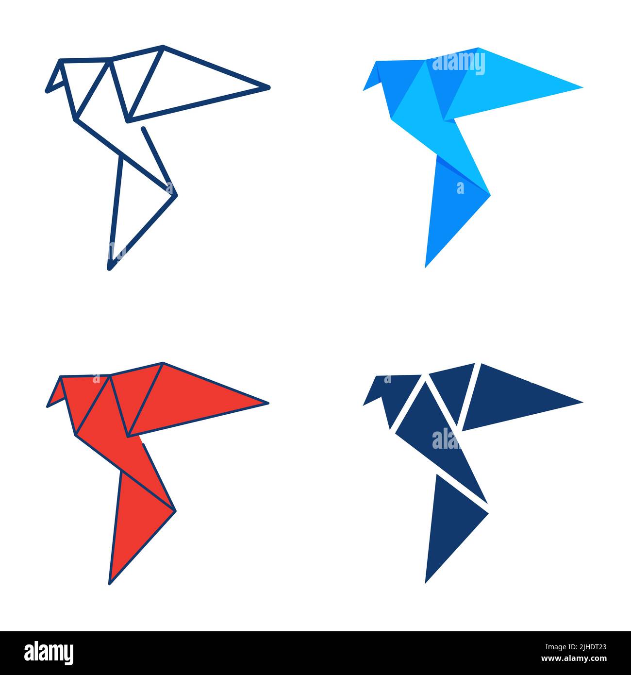 Origami bird icon set in flat and line style. Japanese paper folding