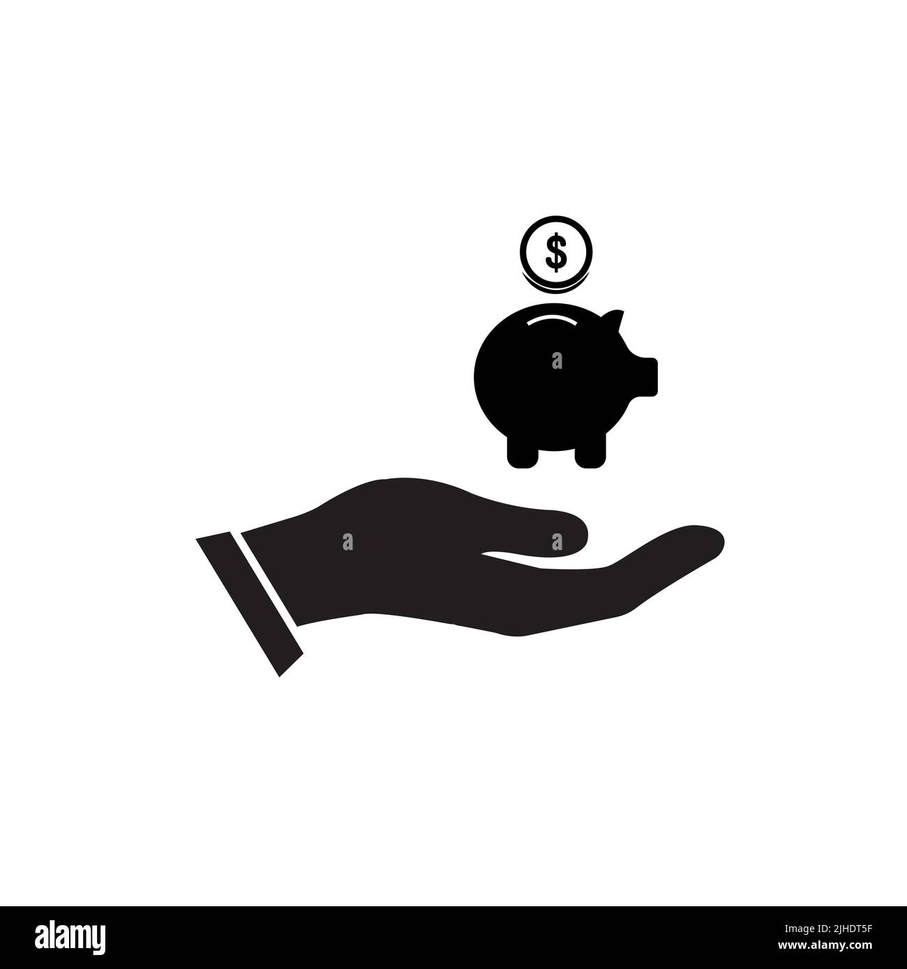 Saving, piggy bank in hand - vector icon Stock Vector
