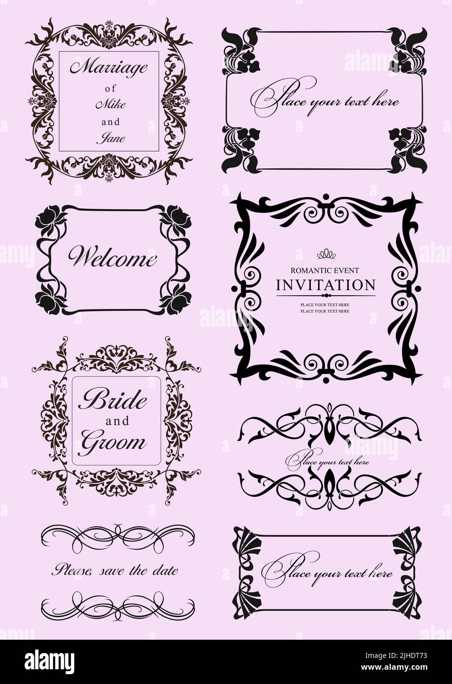 Calligraphic elements and frame vintage set. Vector illustration Stock ...