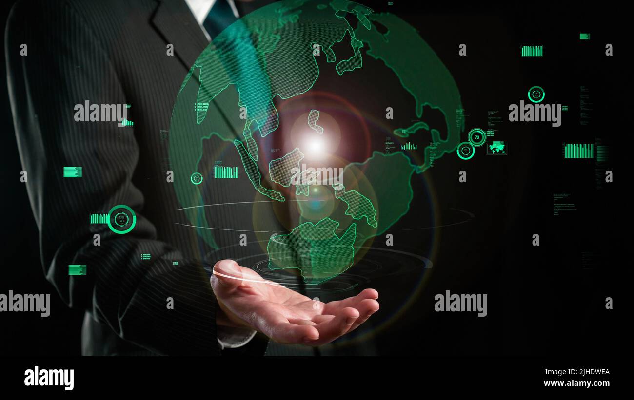 Businessman show hologram of global business communication allusive